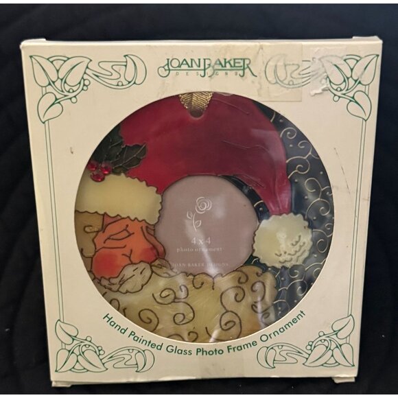 Joan Baker Designs Hand Painted Glass Santa Photo Frame Ornament - Picture 1 of 7